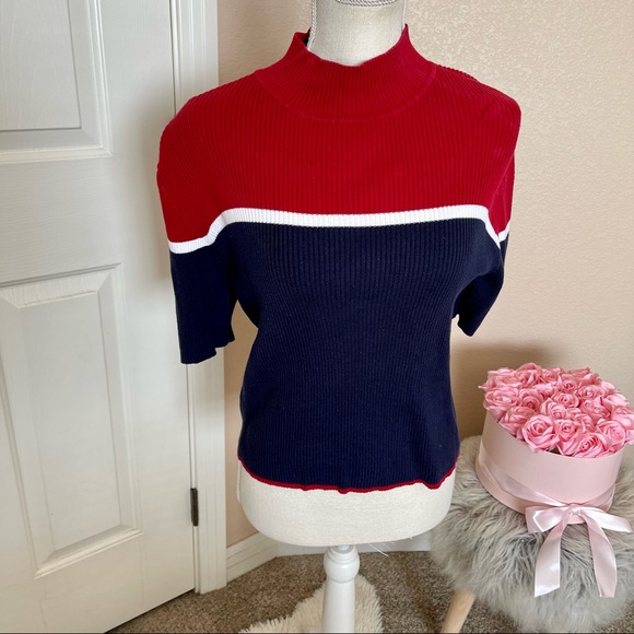 Christopher & Banks red white blue color block pullover sweater - Picture 2 of 4